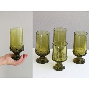 Vintage 1970's Uranium Glass Goblets Set of 4 ~ Franciscan Madeira Citron Green